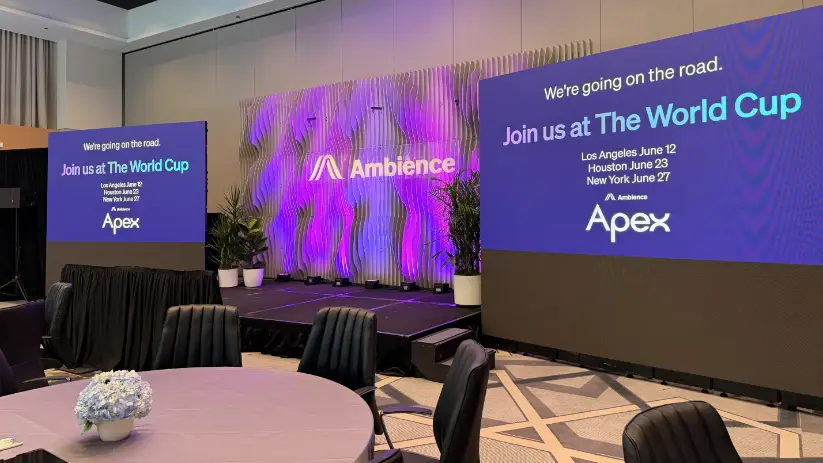 Ambience Healthcare keynote stage with two LED walls at Hyatt Regency Chicago